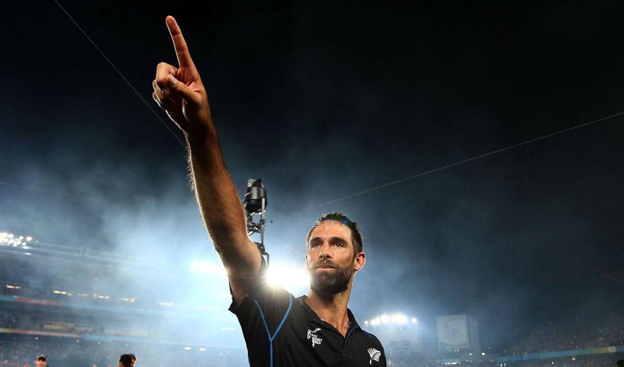 The boss: Grant Elliott smashed a six to win the game, New Zealand v South Africa, World Cup 2015, 1st Semi-Final, Auckland, March 24, 2015