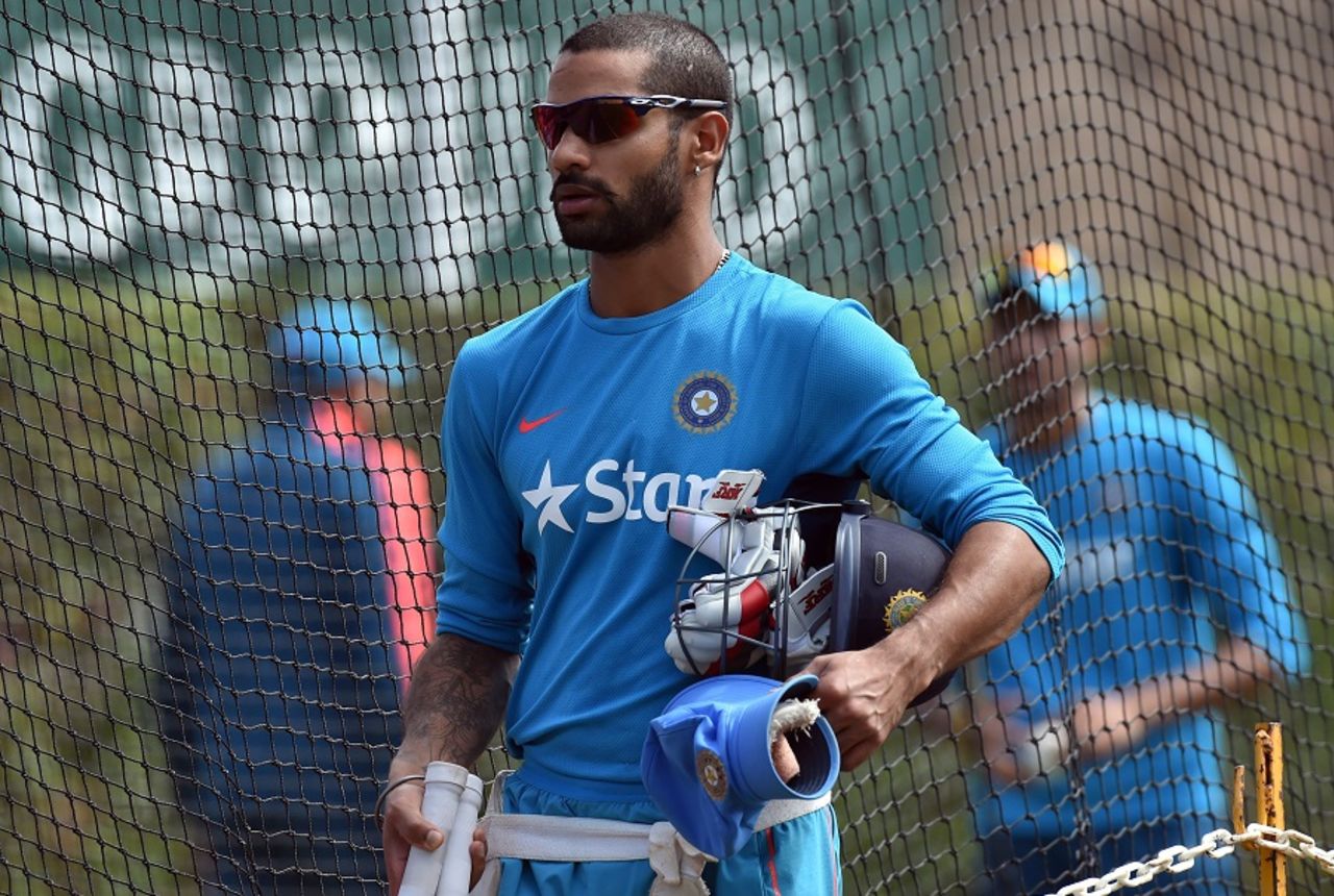 Shikhar Dhawan prepares to bat in the nets, World Cup 2015, Sydney, March 25, 2015
