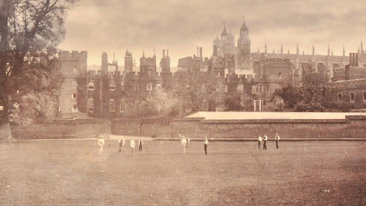 A group of Eton students indulge in a game of cricket, Eton, 1862