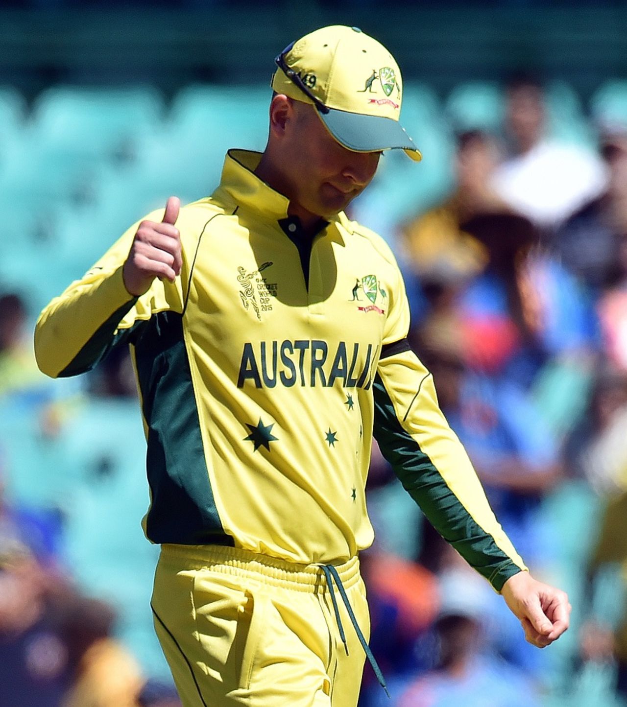 Thumbs up: Michael Clarke was pleased after winning the toss, Australia v India, World Cup 2015, 2nd semi-final, Sydney, March 26, 2015