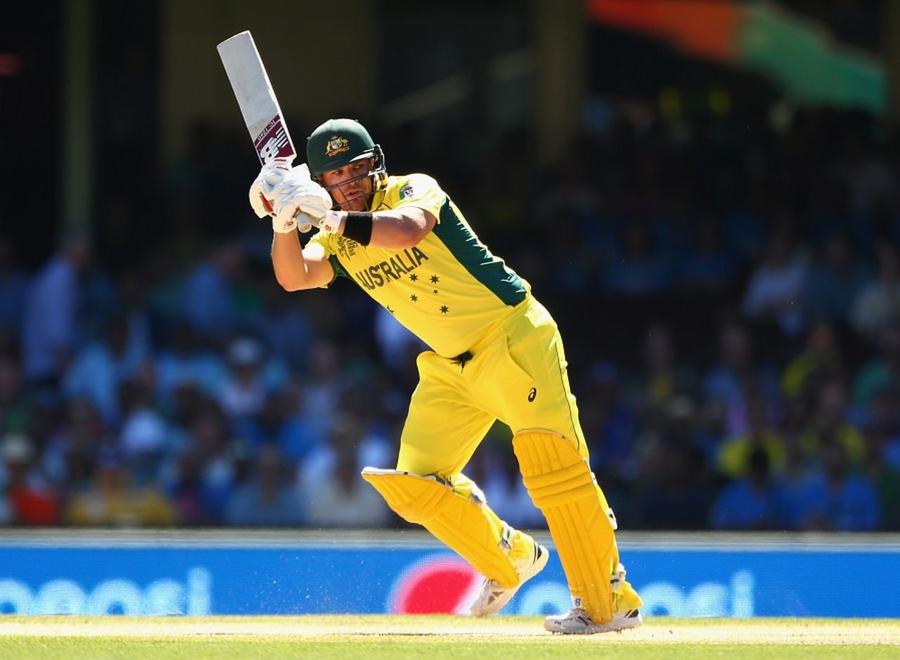 Aaron Finch flicks one to the leg side, Australia v India, World Cup 2015, 2nd semi-final, Sydney, March 26, 2015