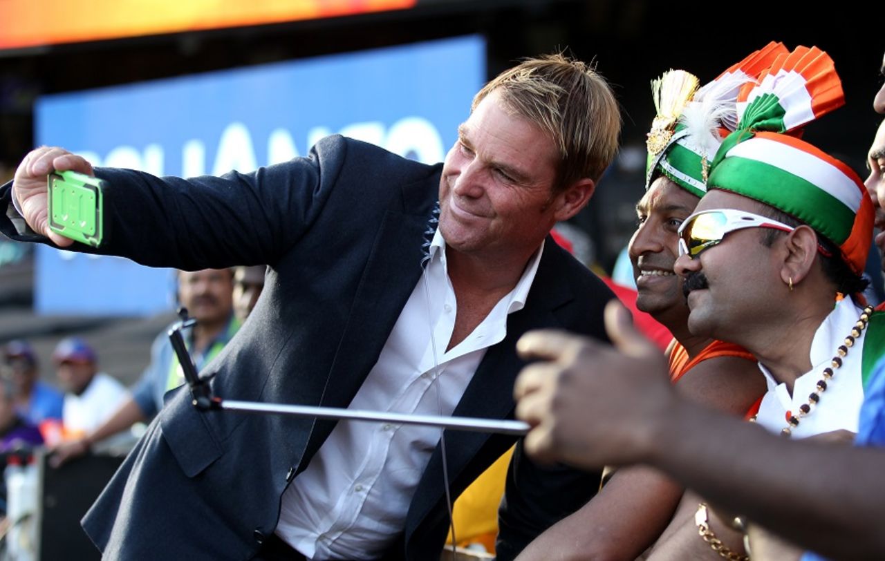 Shane Warne takes a selfie with Indian fans, Australia v India, World Cup 2015, 2nd semi-final, Sydney, March 26, 2015