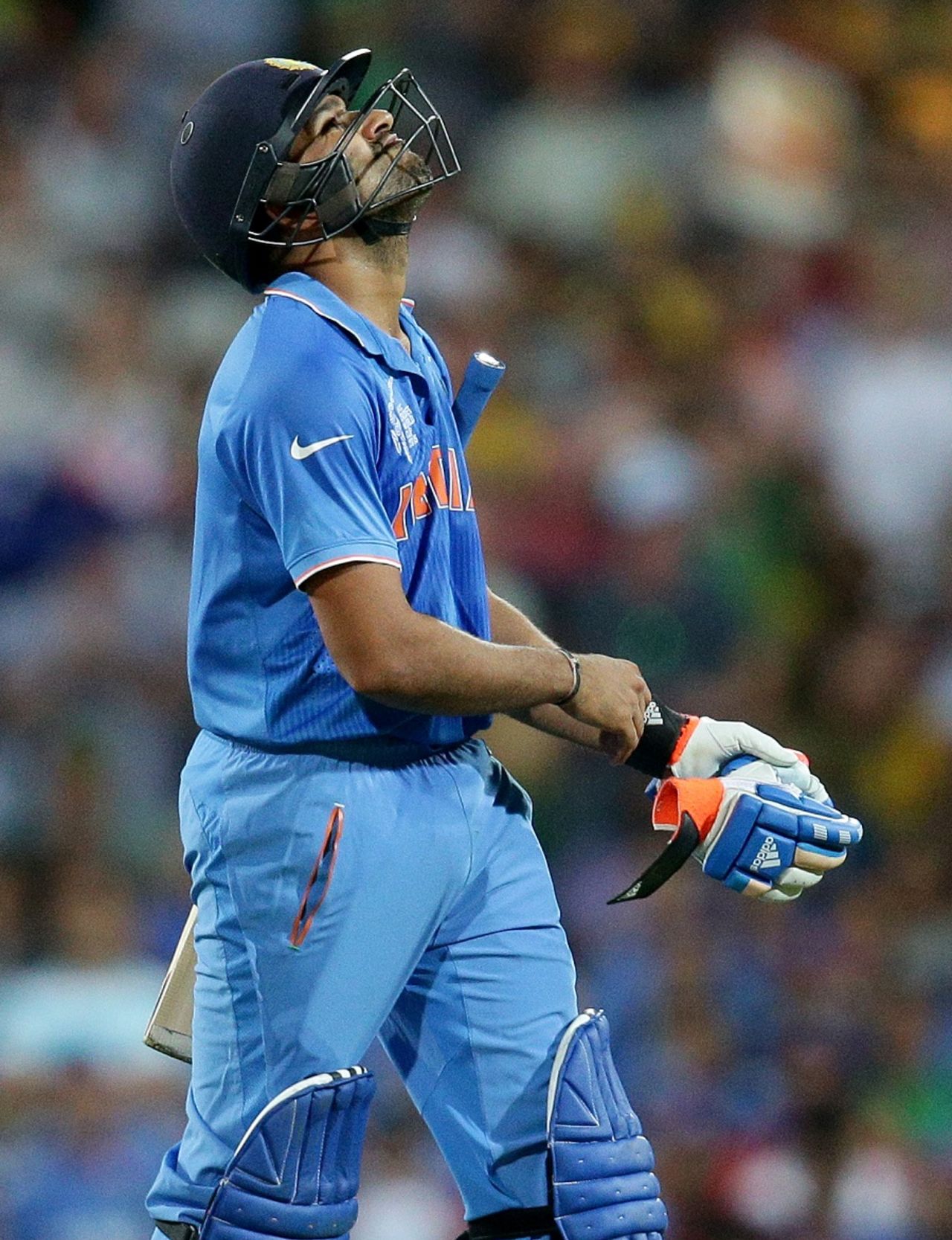 Rohit Sharma throws his head back after he was bowled, Australia v India, World Cup 2015, 2nd semi-final, Sydney, March 26, 2015