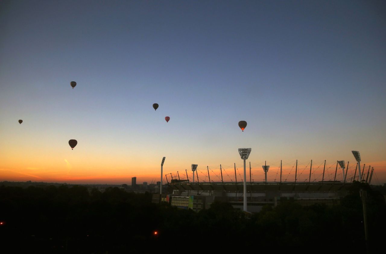 The sun rises over the MCG on World Cup final day, Australia v New Zealand, World Cup 2015, final, Melbourne, March 29, 2015