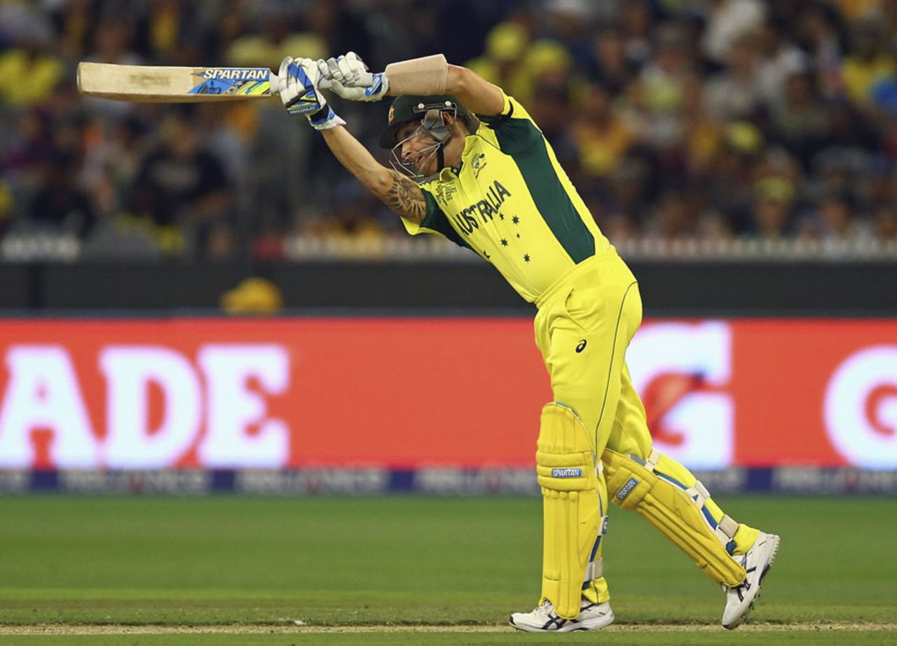 Michael Clarke plays a drive during his brisk half-century, Australia v New Zealand, World Cup 2015, final, Melbourne, March 29, 2015