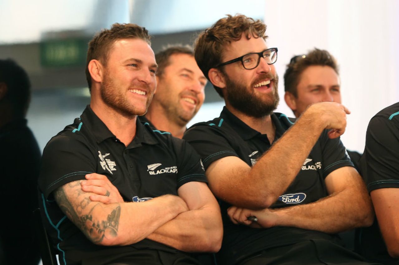 Brendon McCullum and Daniel Vettori at a function organised for the returning players, Auckland, March 31, 2015