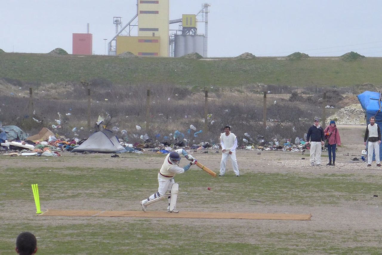 The Weekenders CC play Afghan migrants at a camp in Calais, Calais, March 28, 2015