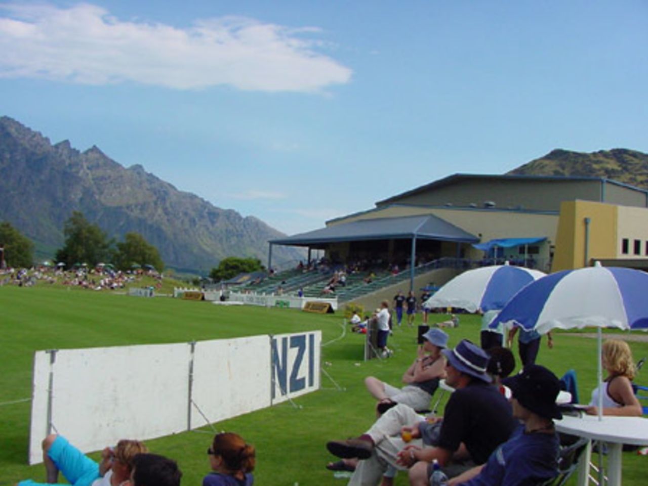 The John Davies Oval pavilion at the new ground based at the Queenstown Events Centre. State Shield: Otago v Wellington at John Davies Oval, Queenstown, 2 January 2002.