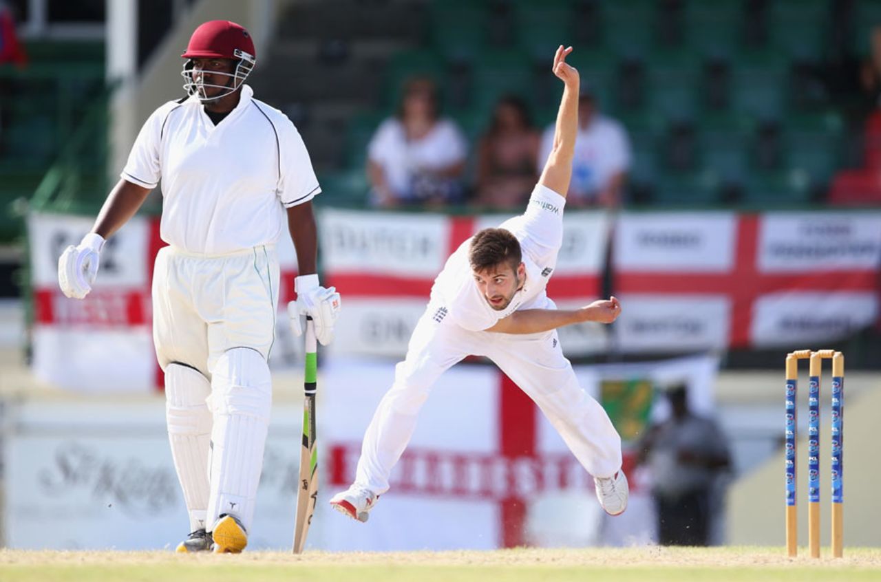 Mark Wood made the opening breakthrough in the second innings, St Kitts Invitiational XI v England XI, Basseterre, 1st day, April 6, 2015