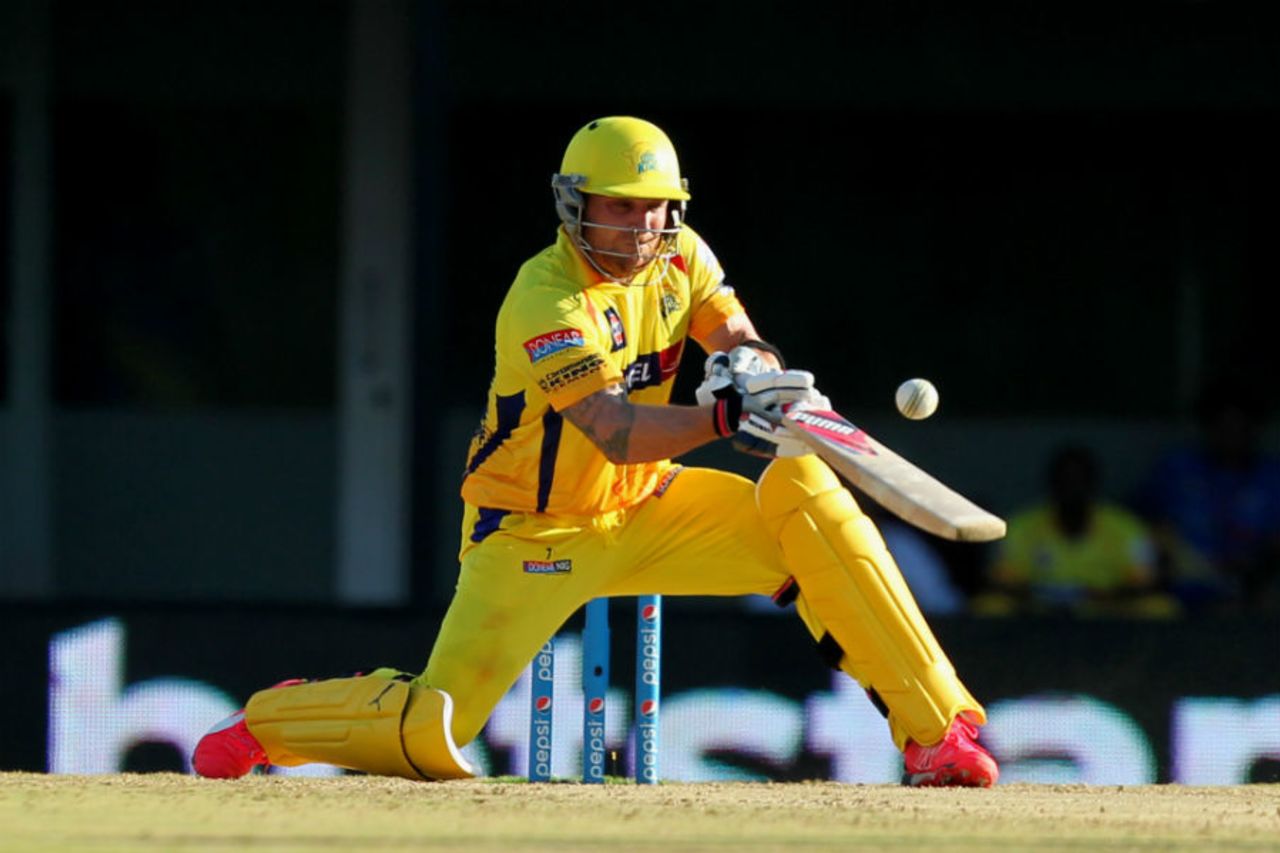 Brendon McCullum ramps the ball for six, Chennai Super Kings v Sunrisers Hyderabad, IPL 2015, Chennai, April 11, 2015