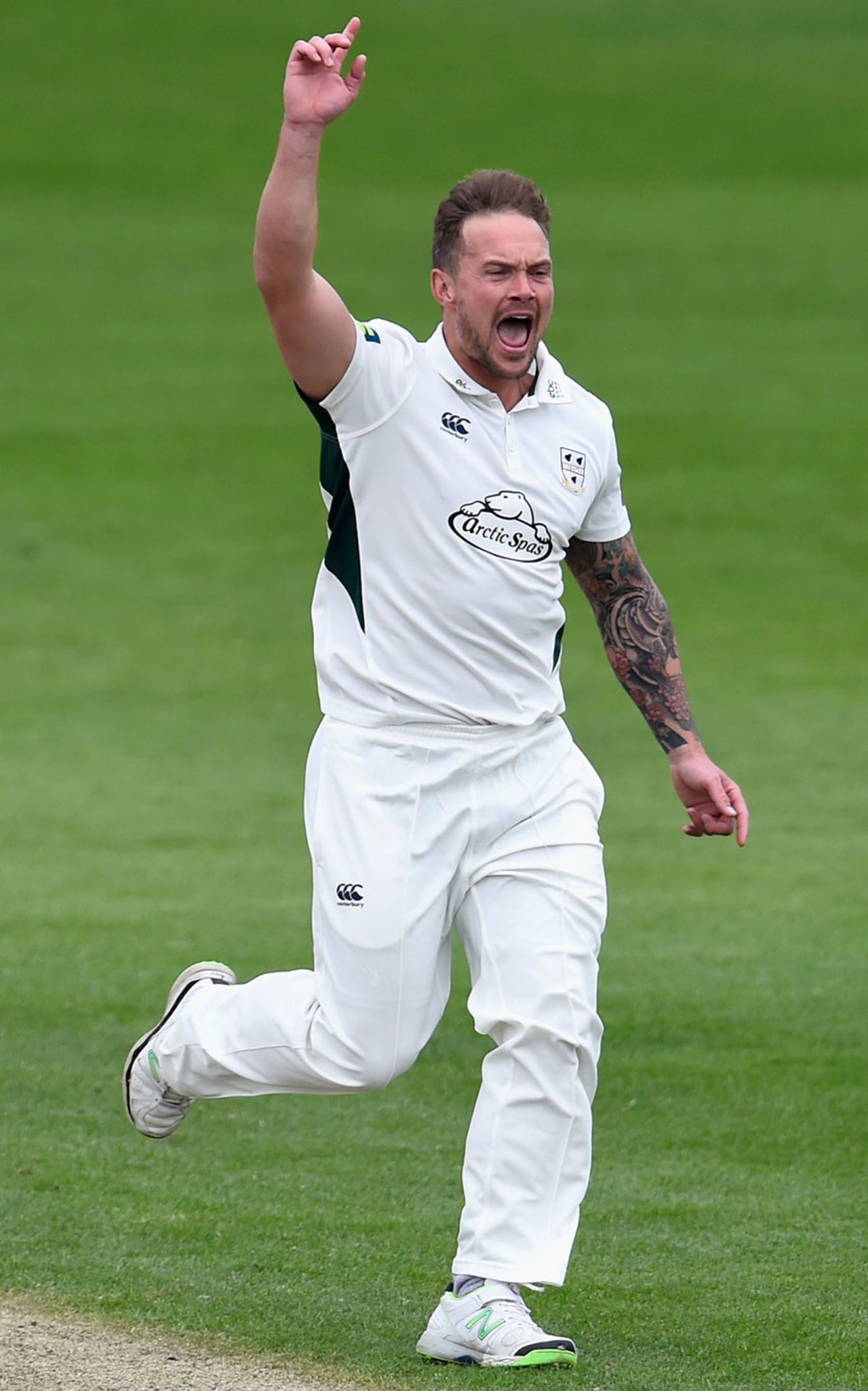 Gareth Andrew picked up the prize wicket of Cheteshwar Pujara, Worcestershire v Yorkshire, County Championship Division One, New Road, 2nd day, April 13, 2015