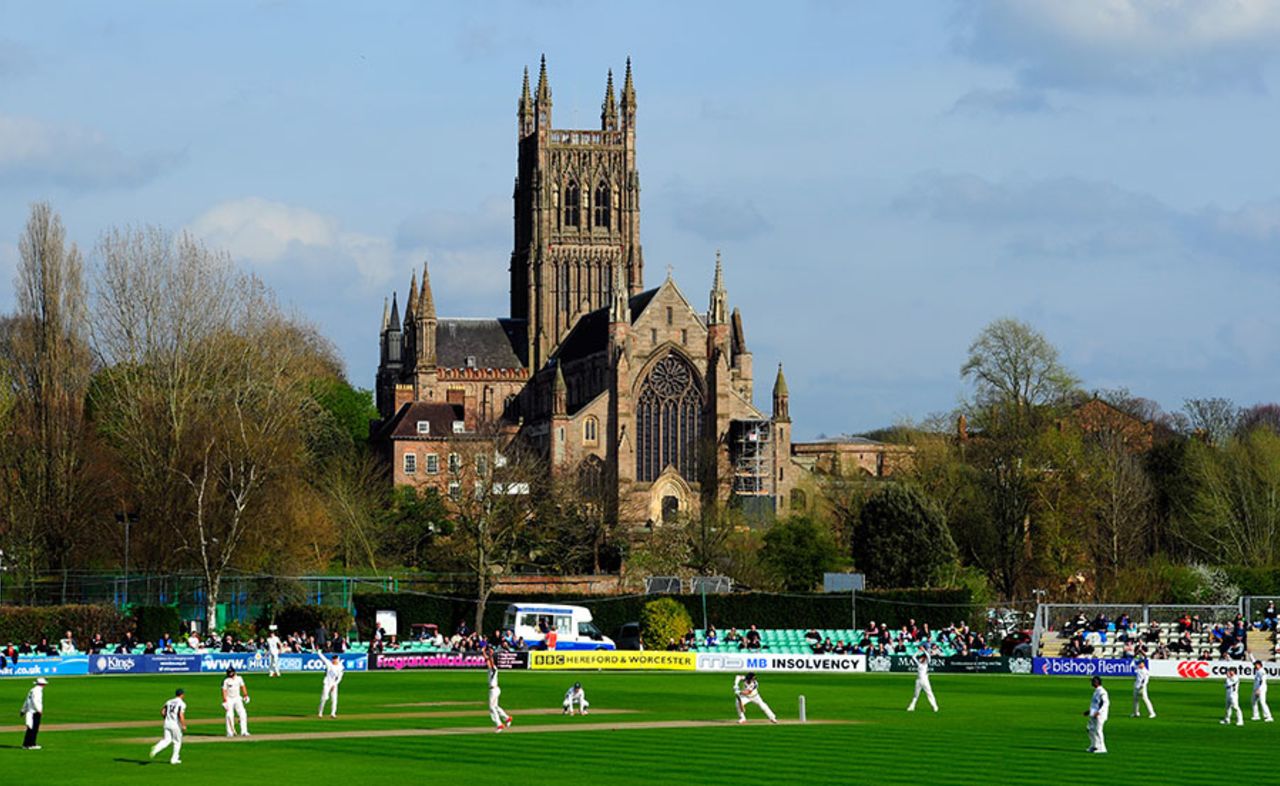 The view of Worcester cathedral has been opened up at New Road, Worcestershire v Yorkshire, County Championship Division One, New Road, 2nd day, April 13, 2015