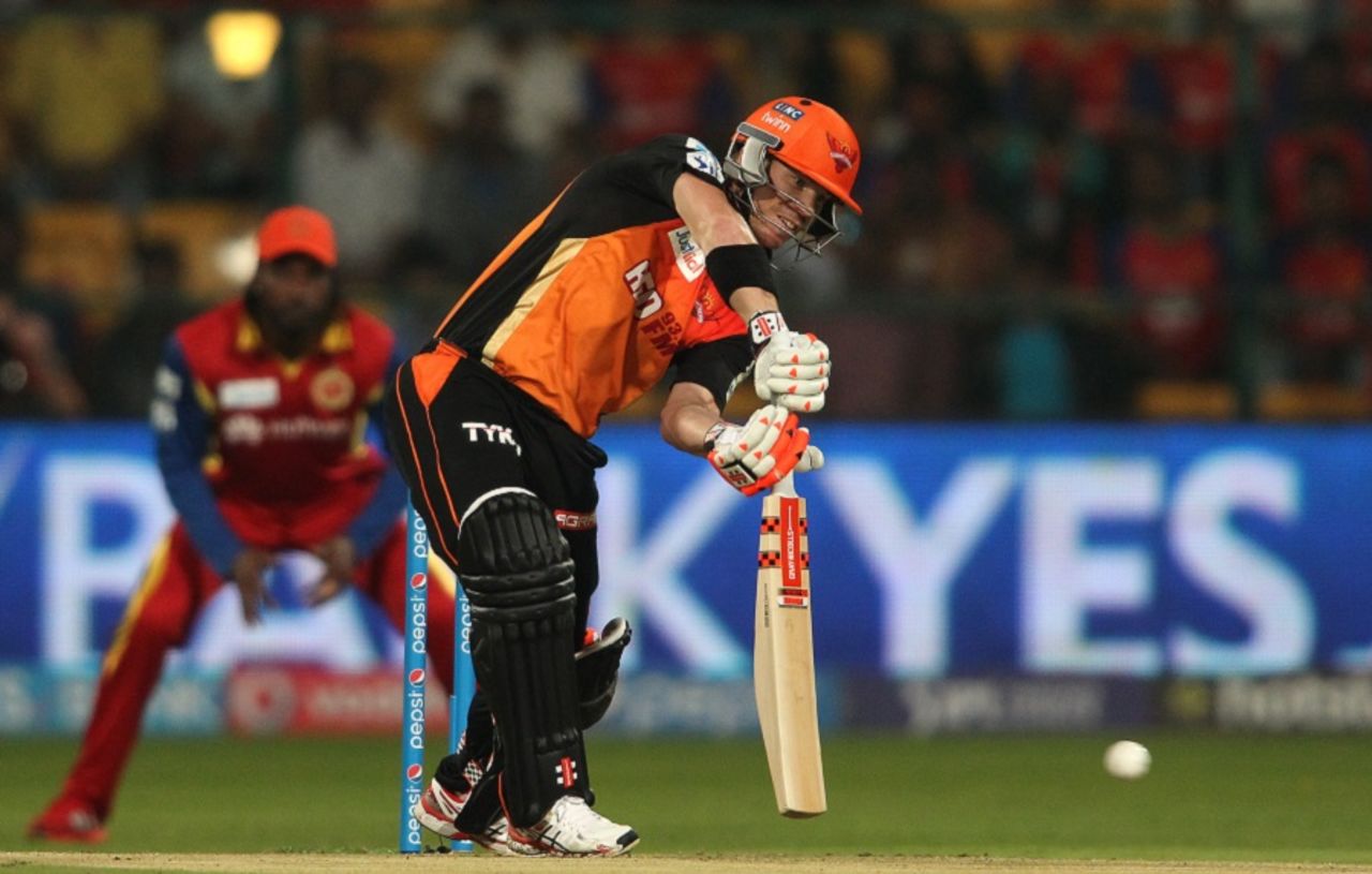 David Warner brought up his 50 off 24 balls, Royal Challengers Bangalore v Sunrisers Hyderabad, IPL 2015, Bangalore, April 13, 2015