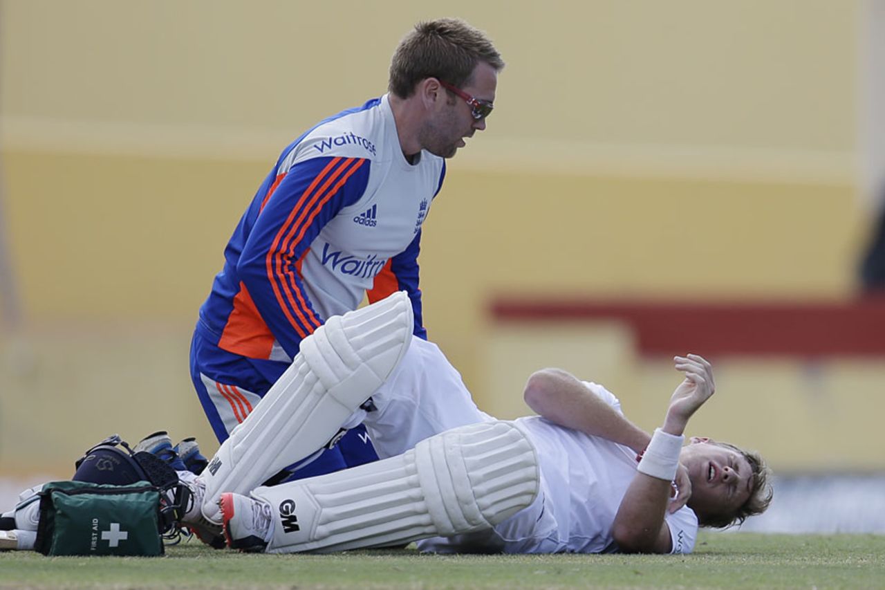 Joe Root needed treatment for a back problem, West Indies v England, 1st Test, North Sound, April 13, 2015