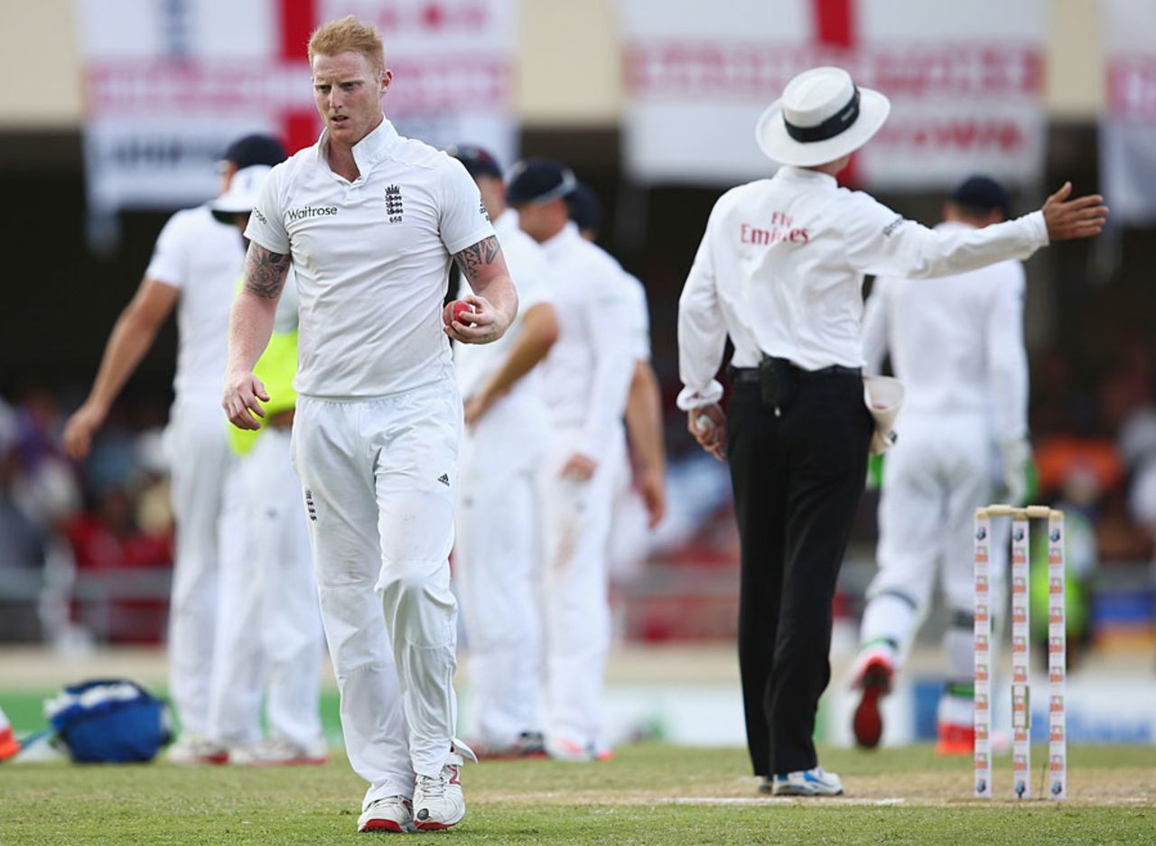 Ben Stokes was denied a wicket when he overstepped, West Indies v England, 1st Test, North Sound, 2nd day, April 14, 2015