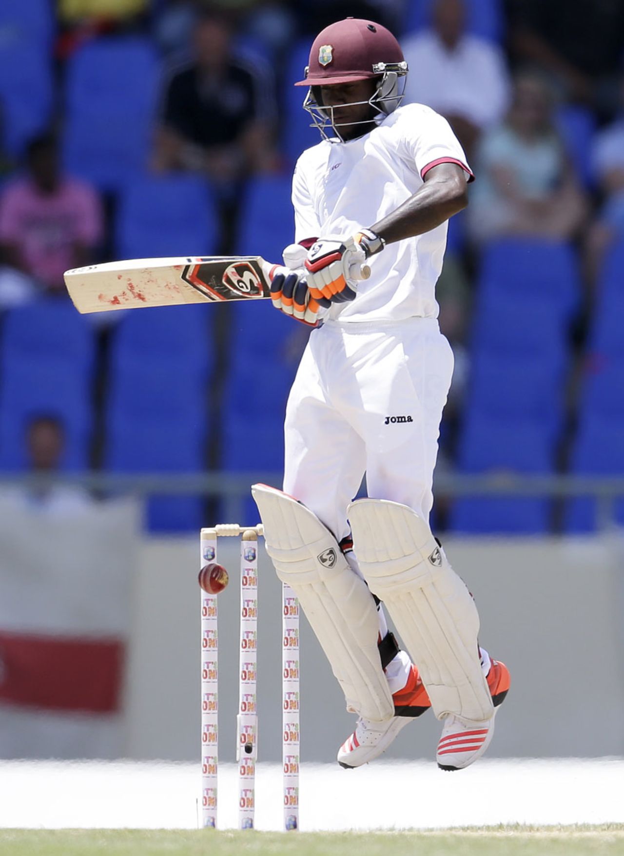 Jermaine Blackwood fends off a short ball, West Indies v England, 1st Test, North Sound, 3rd day, April 15, 2015