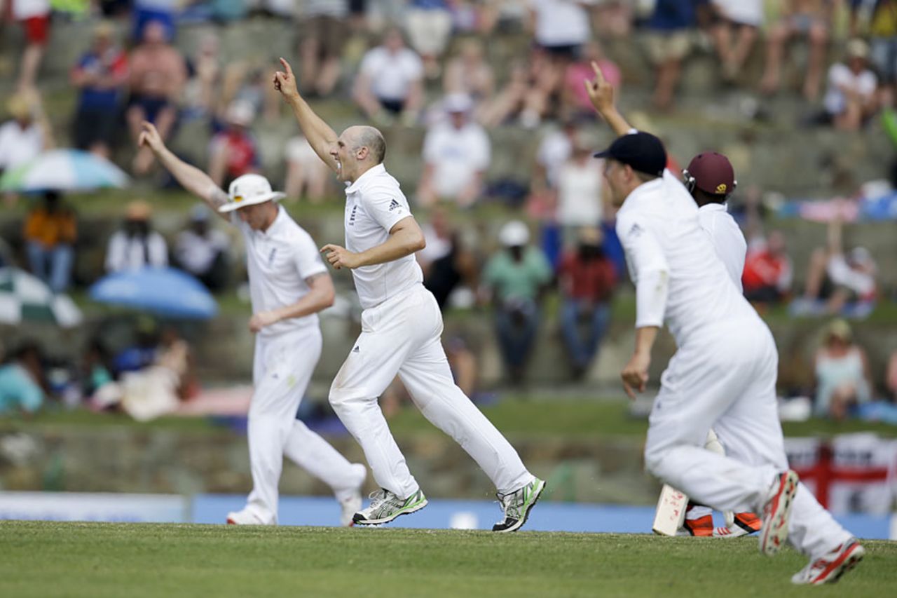 Hands up if you think it's a wicket...James Tredwell strikes again, West Indies v England, 1st Test, North Sound, 3rd day, April 15, 2015