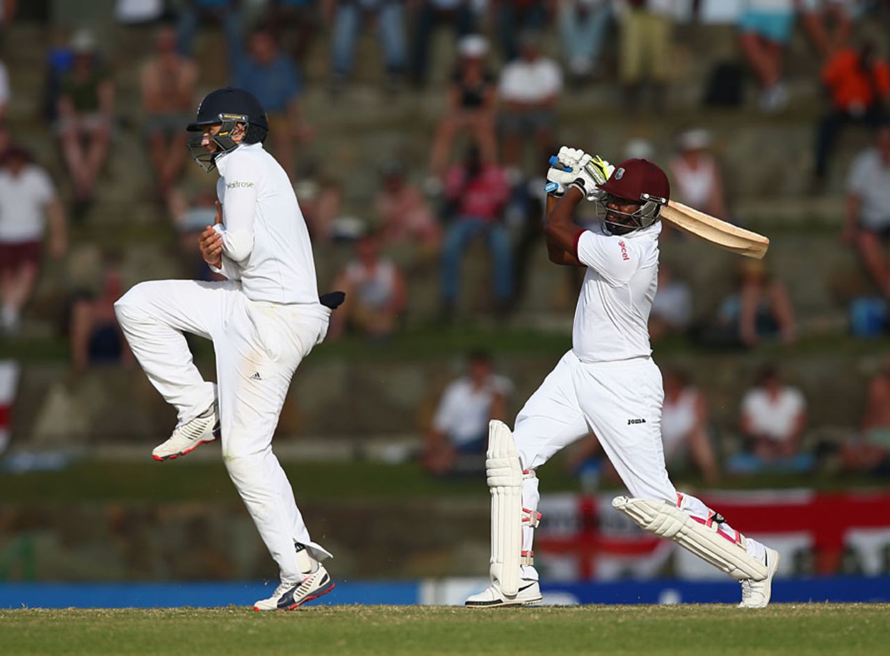 Darren Bravo plays a flowing drive, West Indies v England, 1st Test, North Sound, 4th day, April 16, 2015