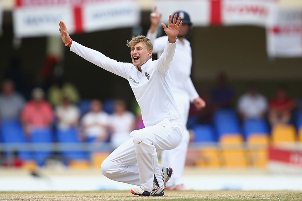 Joe Root struck with the big wicket of Shivnarine Chanderpaul, West Indies v England, 1st Test, North Sound, 5th day, April 17, 2015