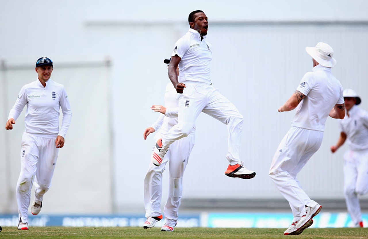Air Jordan: Jermaine Blackwood was his second wicket of the match, West Indies v England, 1st Test, North Sound, 5th day, April 17, 2015