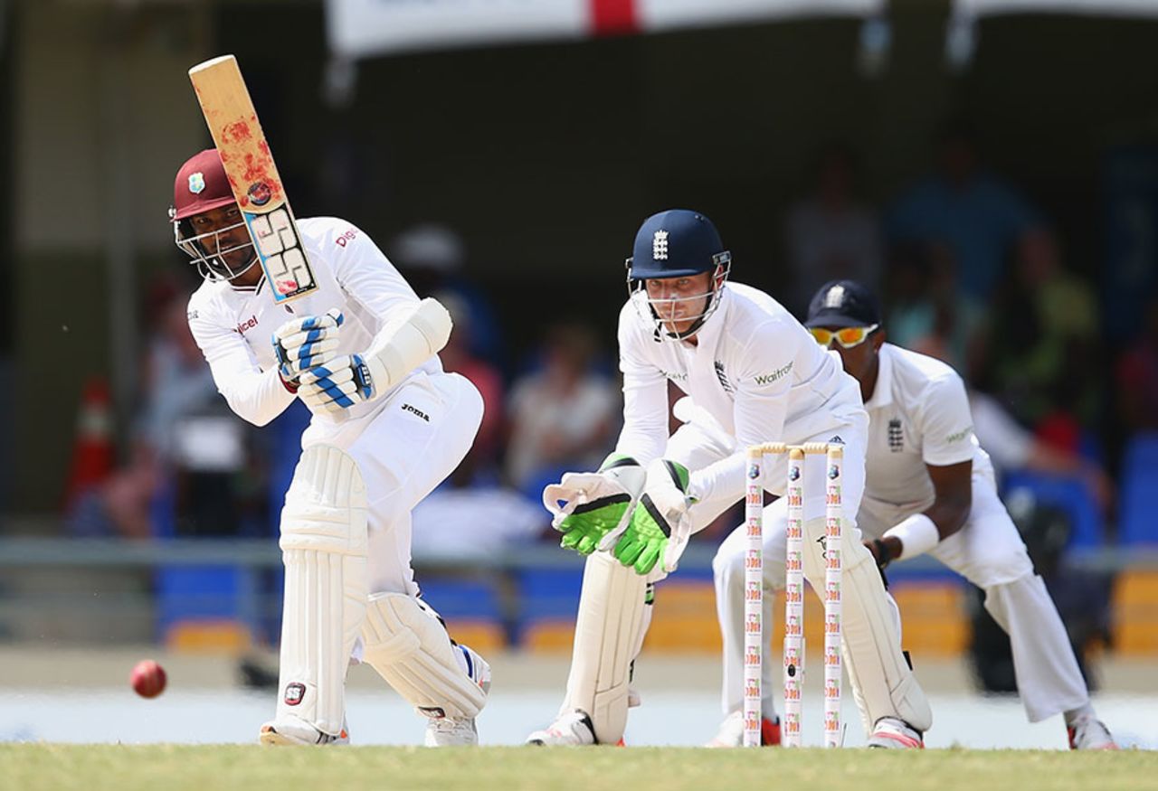 Denesh Ramdin was part of a stern rearguard for West Indies on the final afternoon, West Indies v England, 1st Test, North Sound, 5th day, April 17, 2015