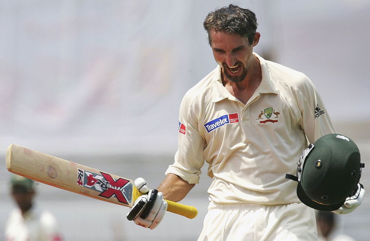 Jason Gillespie celebrates his double-century, Bangladesh v Australia, 2nd Test, Chittagong, 4th day, April 19 2006