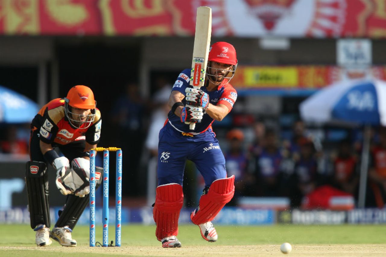 JP Duminy drives down the ground during his 41-ball 54, Sunrisers Hyderabad v Delhi Daredevils, IPL 2015, Visakhapatnam, April 18, 2015