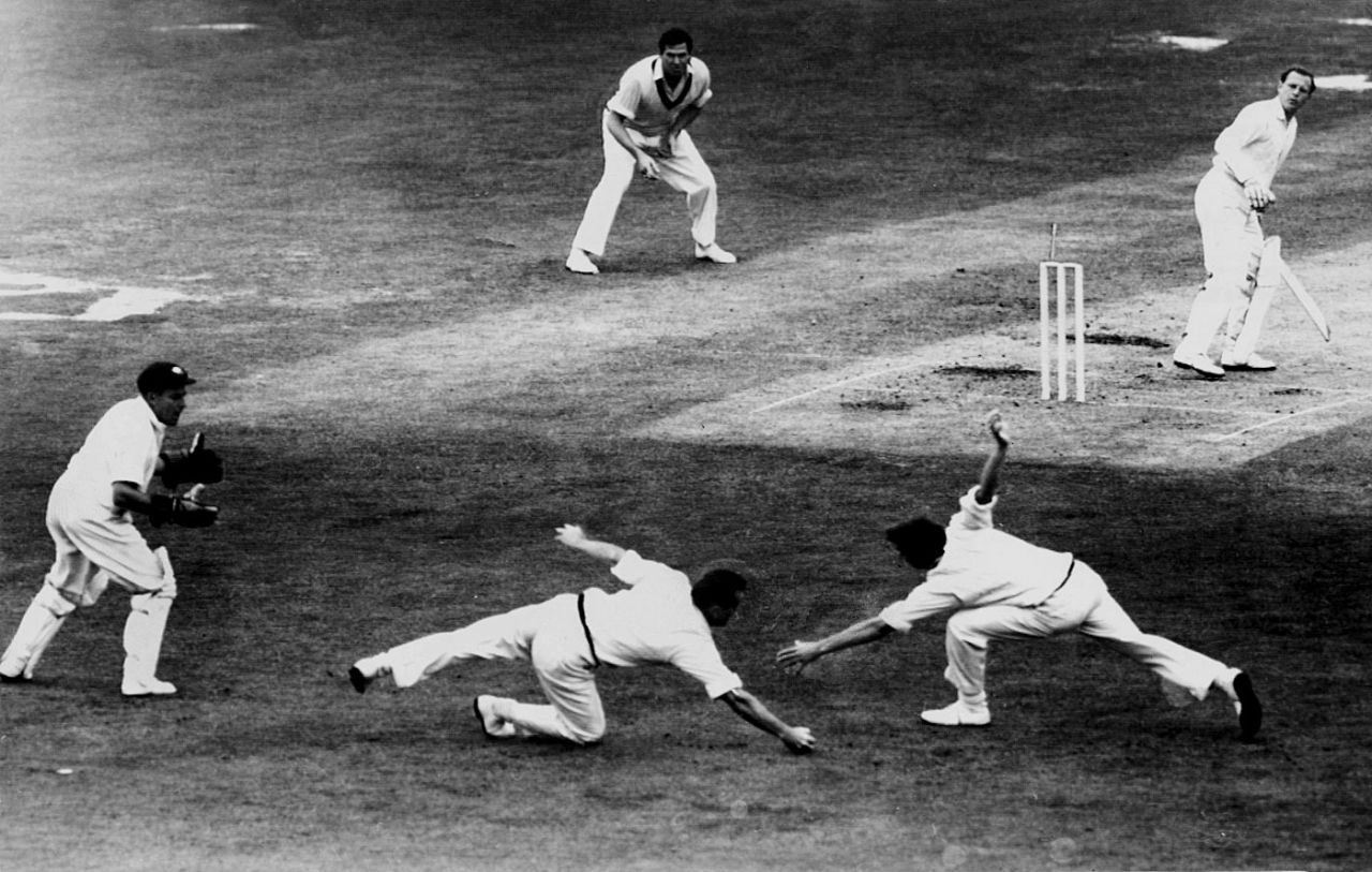 Bob Simpson takes a brilliant catch at slip to get rid of Geoff Boycott, England v Australia, 1st Test, Trent Bridge, 2nd day, June 5, 1964