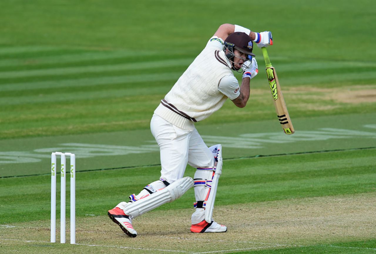 Kevin Pietersen edged a drive to be caught at slip for 19, Glamorgan v Surrey, County Championship, Division Two, Cardiff, April 19, 2015