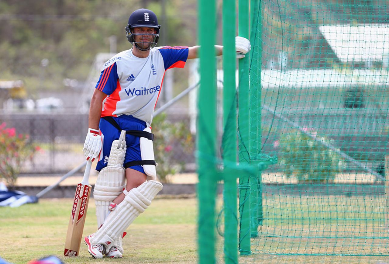 Jonathan Trott waits for his turn in the nets, Grenada, April 19, 2015