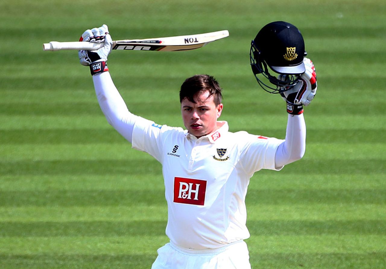 Matt Machan celebrates his rapid hundred, Sussex v Worcestershire, County Championship, Division One, Hove, April 19, 2015