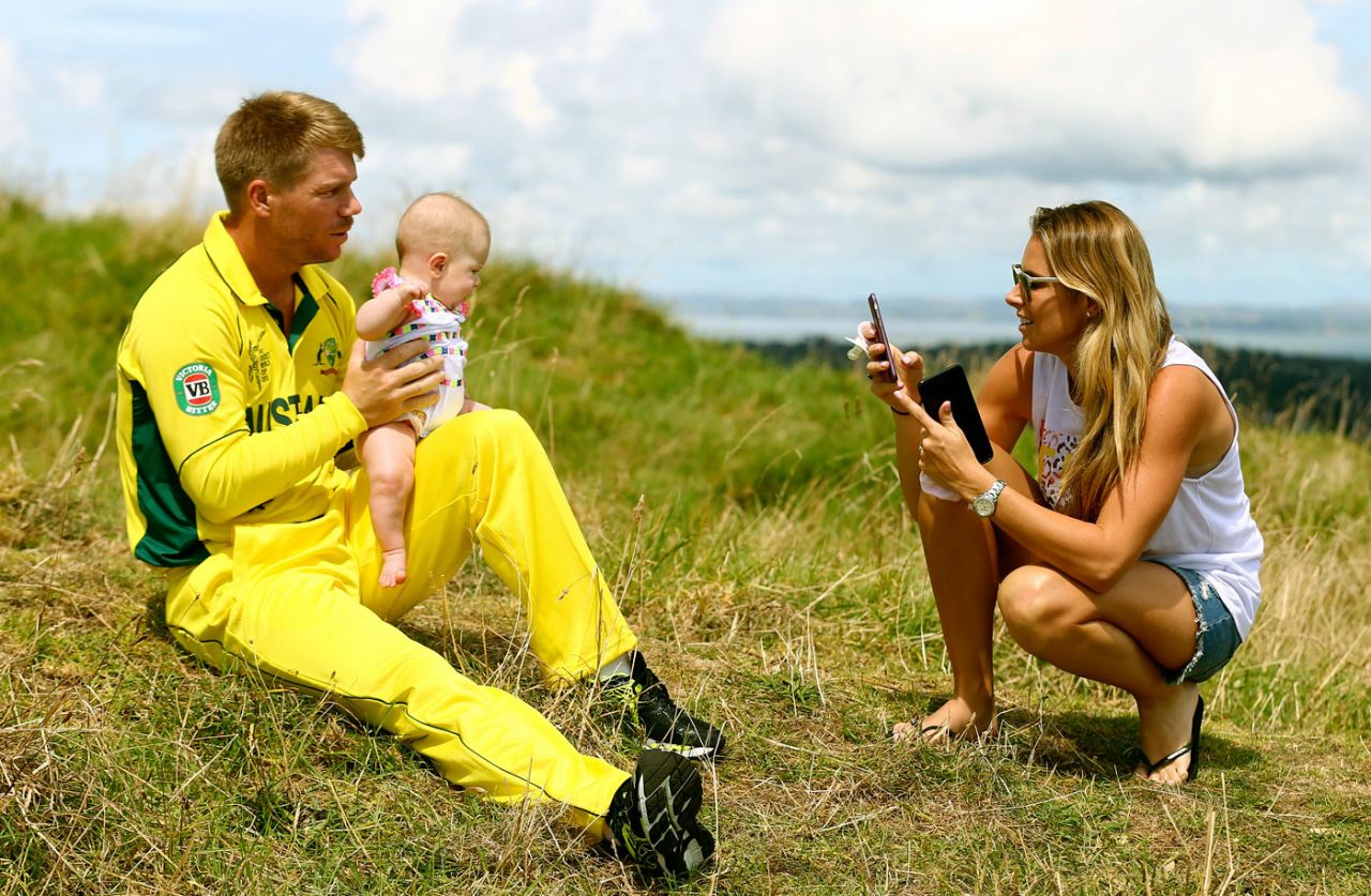 David Warner's partner Candice Falzon takes photos oh him and their daughter Ivy on Mt Eden, Auckland, February 27, 2015