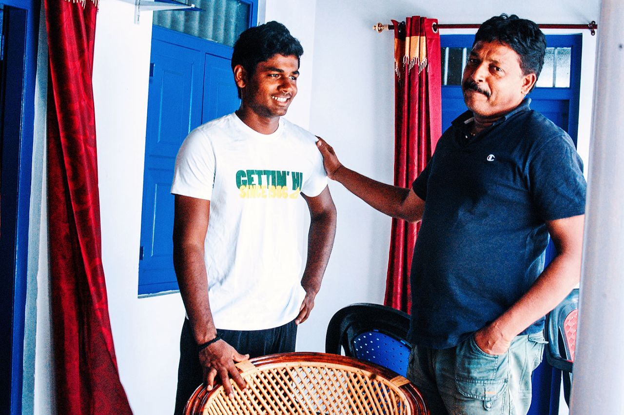 Sanju Samson with dad Viswanath Samson in their home in Vizhinjam, Thiruvananthapuram, February 2015