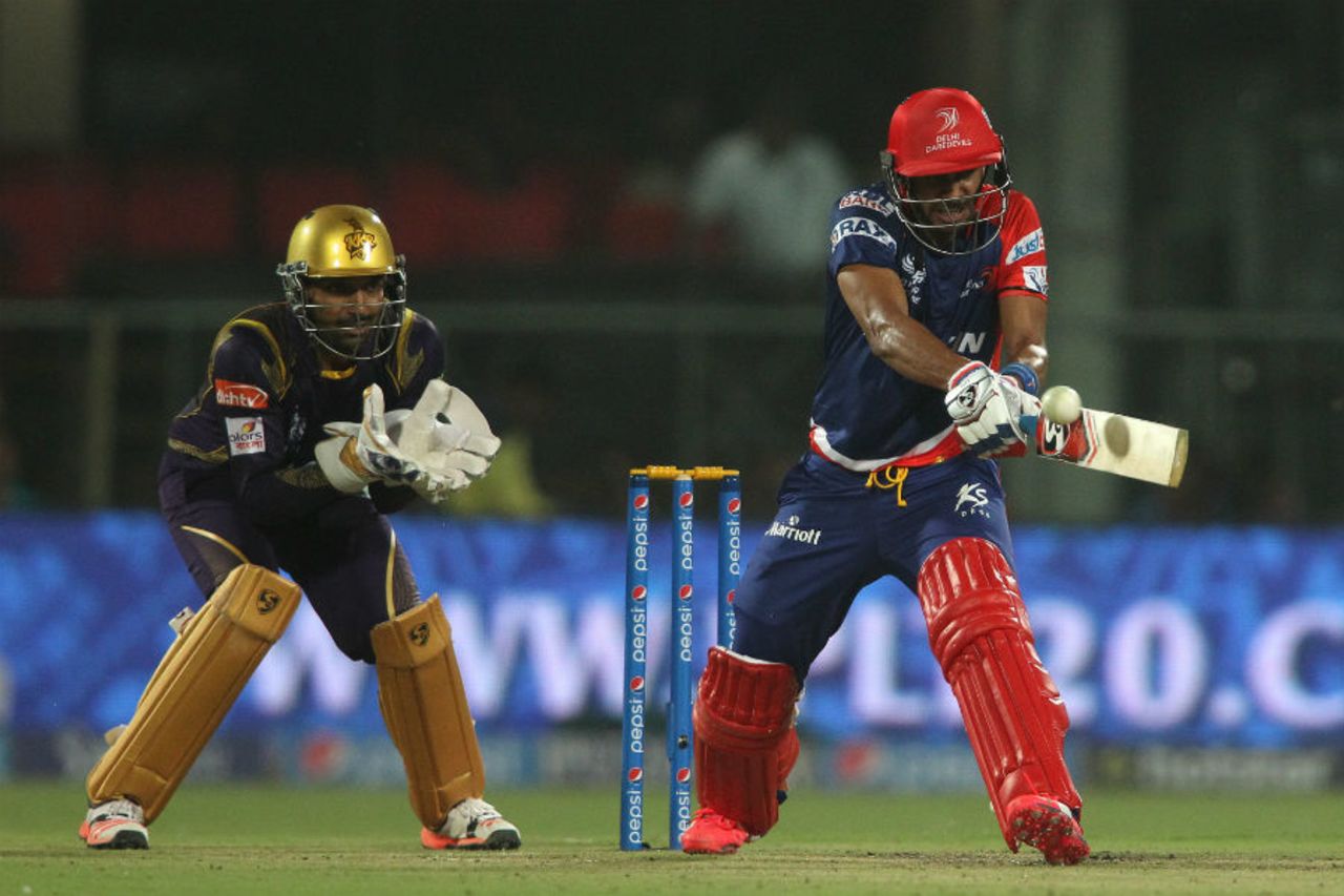 Manoj Tiwary reverse paddles the ball, Delhi Daredevils v Kolkata Knight Riders, IPL 2015, Delhi, April 20, 2015