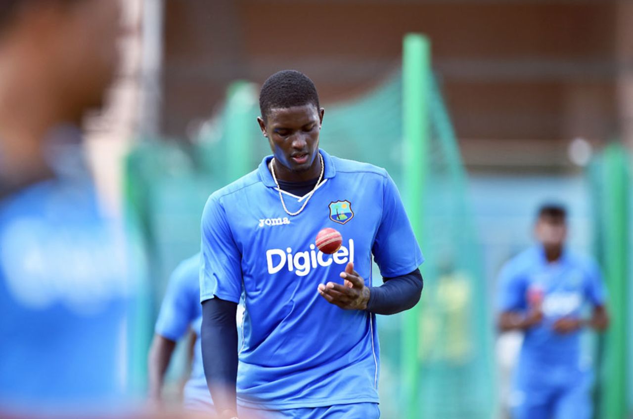 Jason Holder heads back to his mark during net practice, Grenada, April 20, 2015