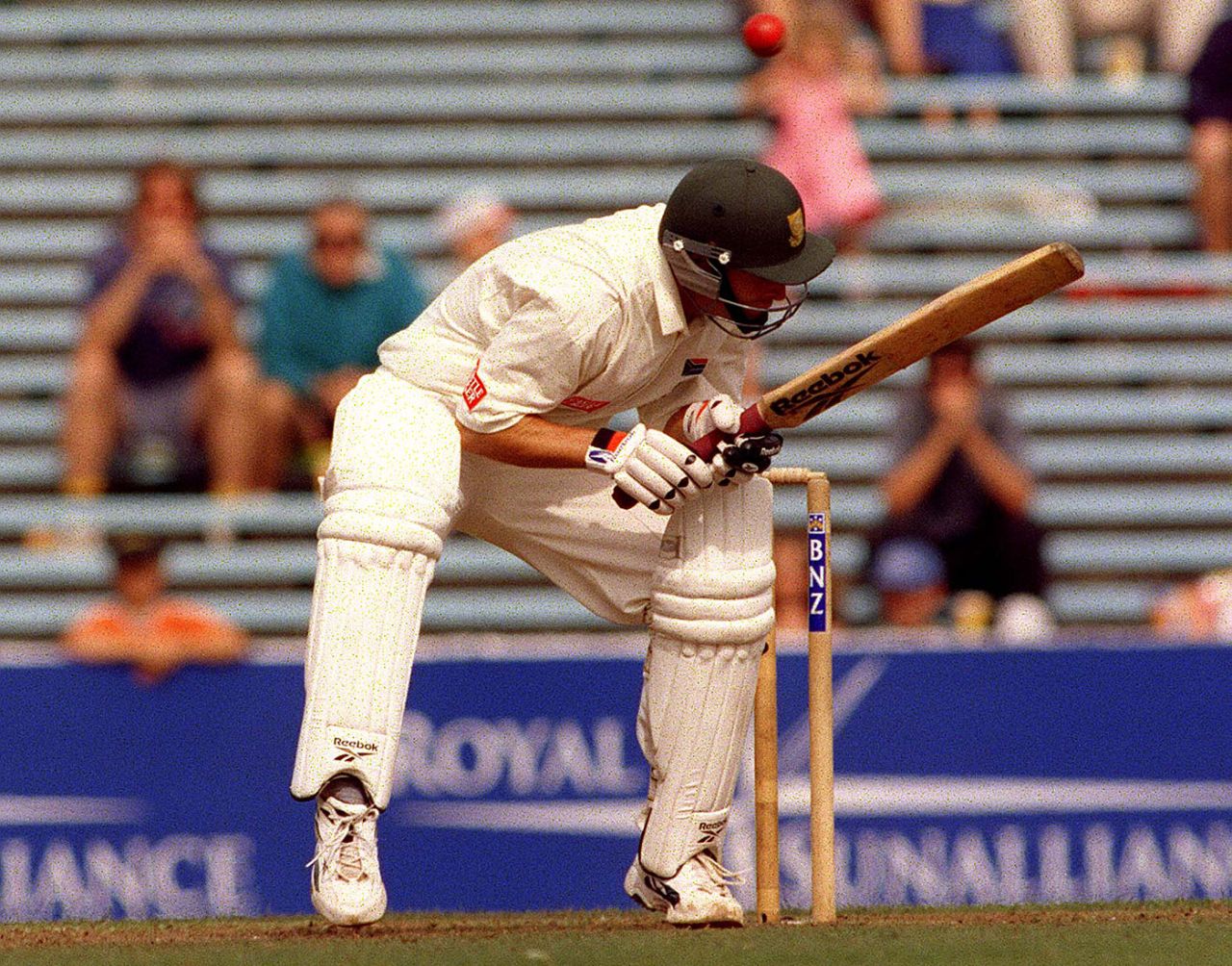 Gary Kirsten ducks under a bouncer, New Zealand v South Africa, 1st Test, Auckland, 1st day, February 27, 1999