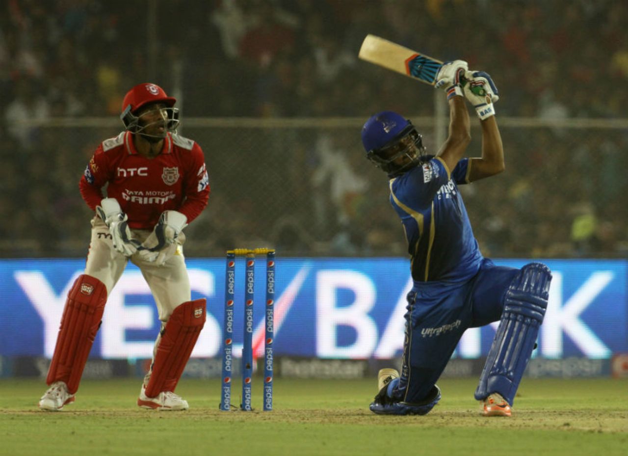 Deepak Hooda dispatches the ball for six, Rajasthan Royals v Kings XI Punjab, IPL 2015, Ahmedabad, April 21, 2015