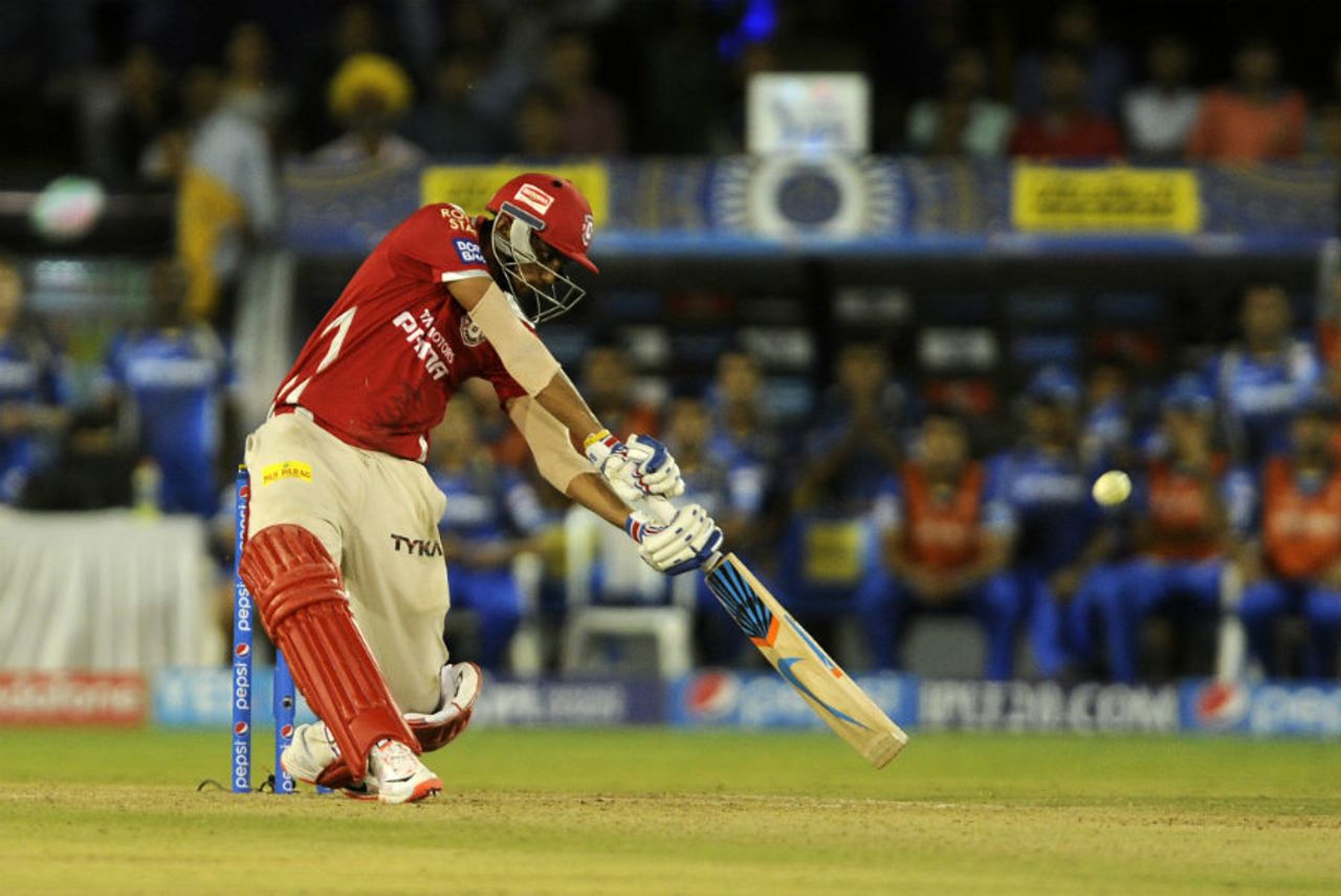 Axar Patel hits it to the point boundary, Rajasthan Royals v Kings XI Punjab, IPL 2015, Ahmedabad, April 21, 2015