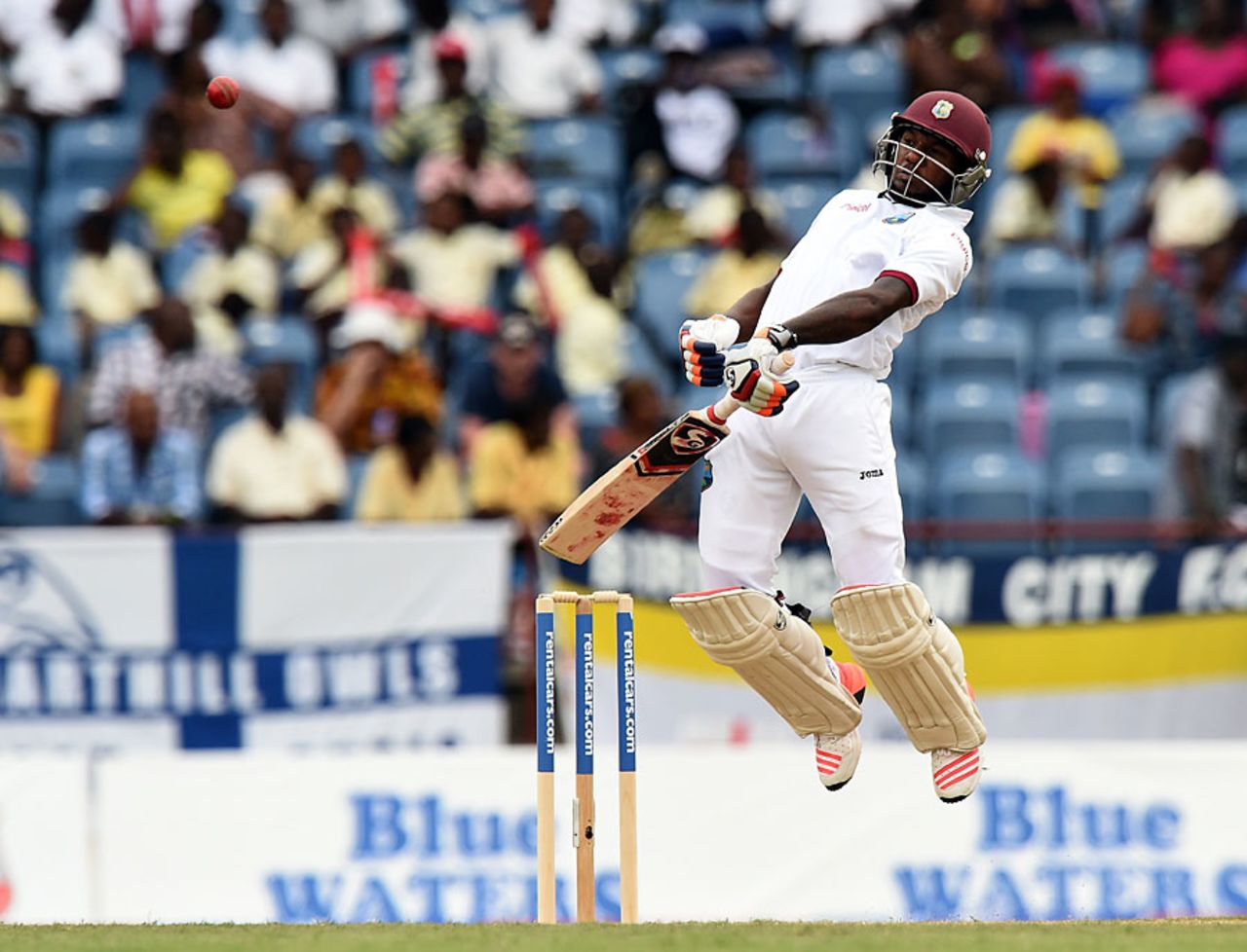Jermaine Blackwood sways away from a short ball, West Indies v England, 2nd Test, St George's, 1st day, April 21, 2015