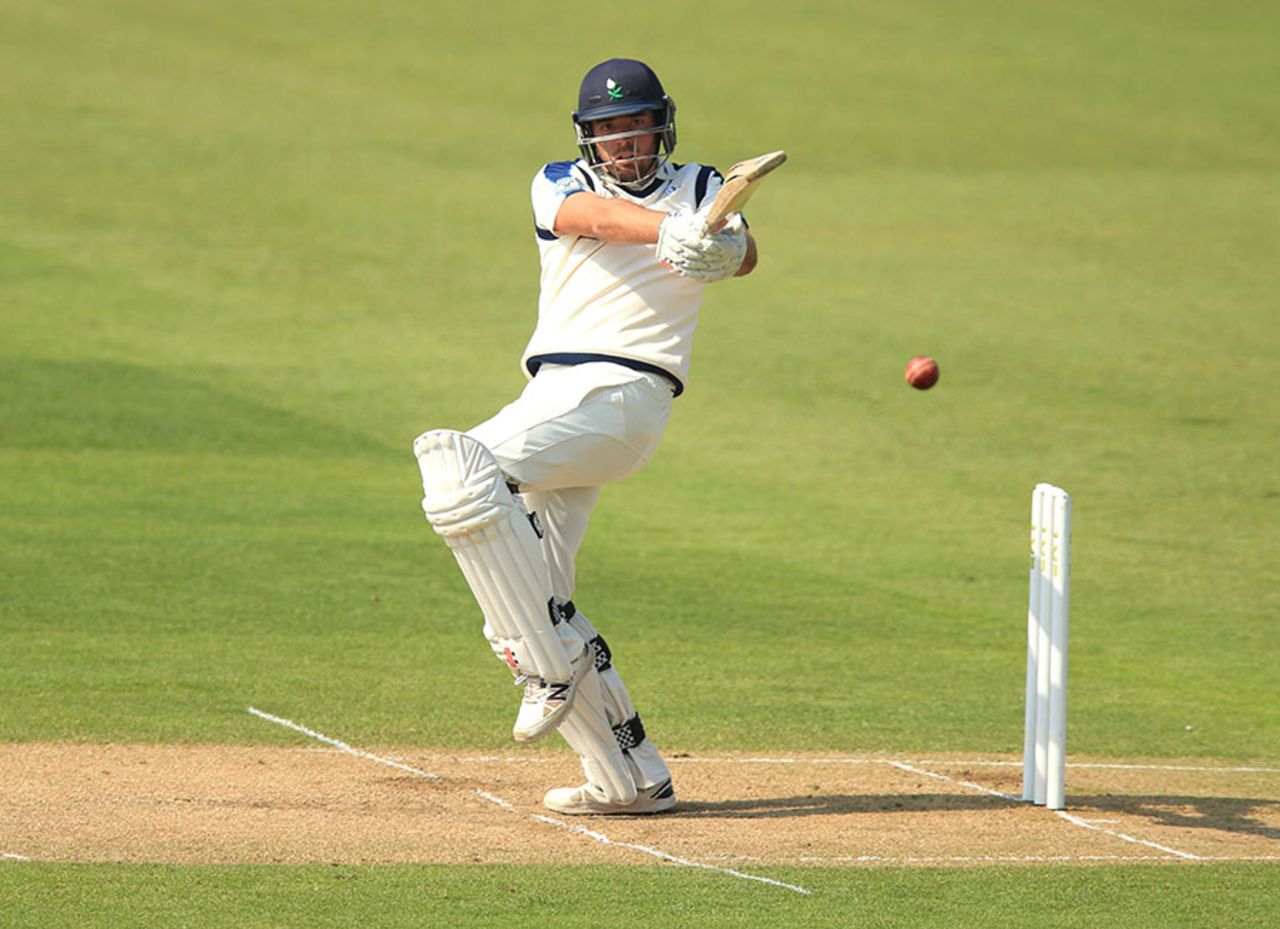 Jack Leaning pulls on his way to a century, Nottinghamshire v Yorkshire, County Championship Division One, Trent Bridge, 3rd day, April 21, 2015