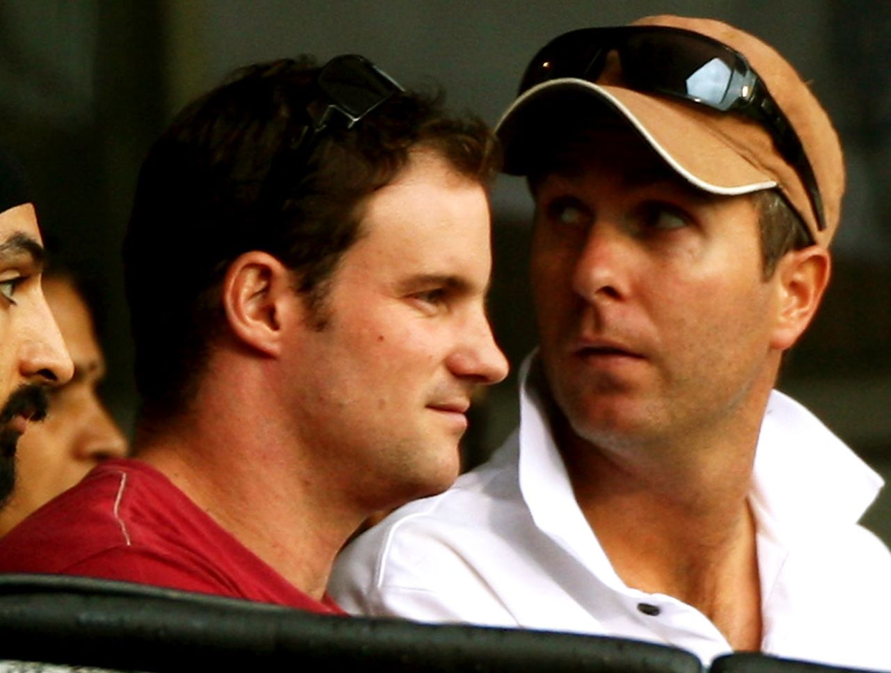 Andrew Strauss and Michael Vaughan watch the action at Bangalore, India v England, 4th ODI, Bangalore, November 23, 2008