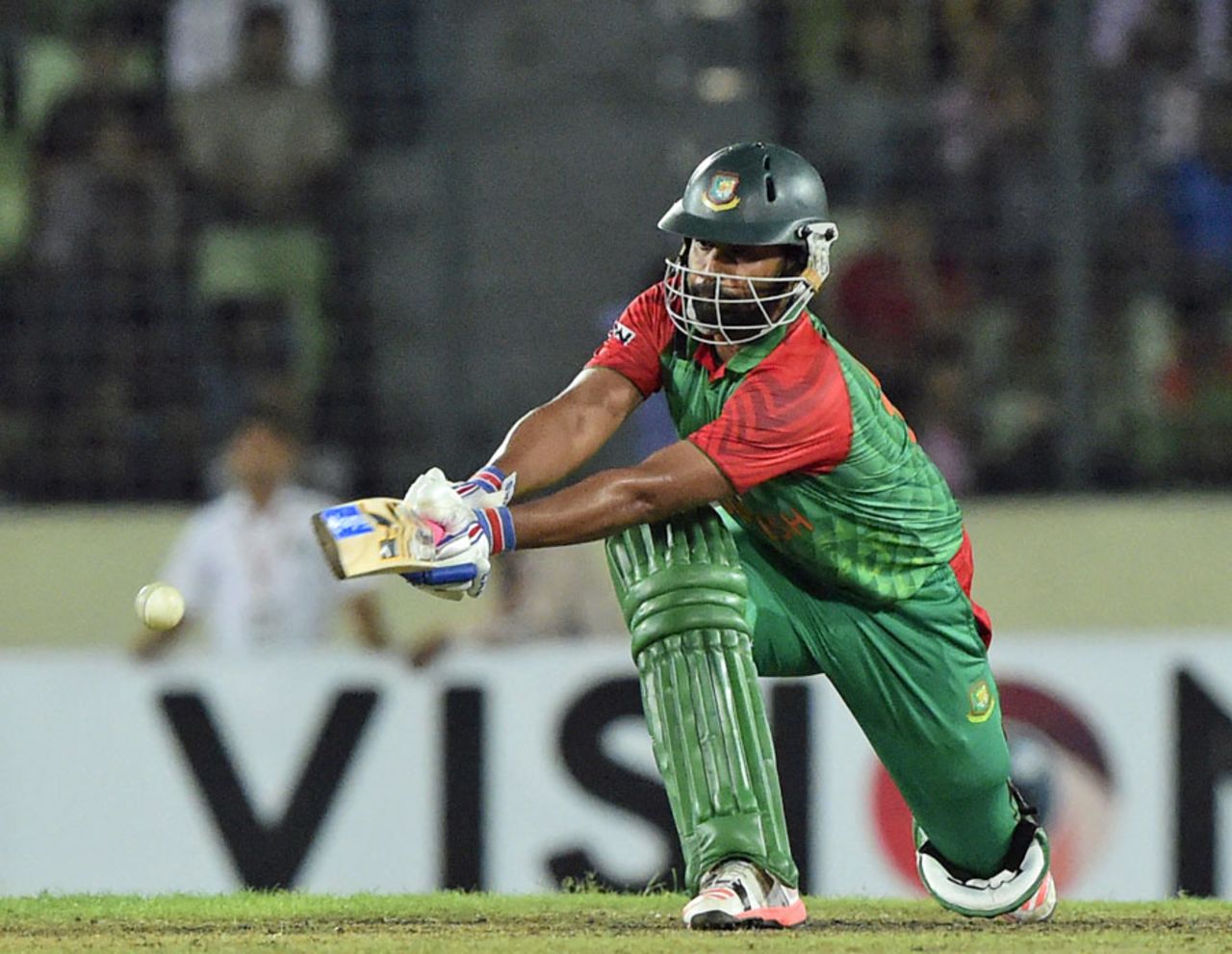 Tamim Iqbal plays a sweep shot during his innings of 64, Bangladesh v Pakistan, 3rd ODI, Mirpur, April 22, 2015