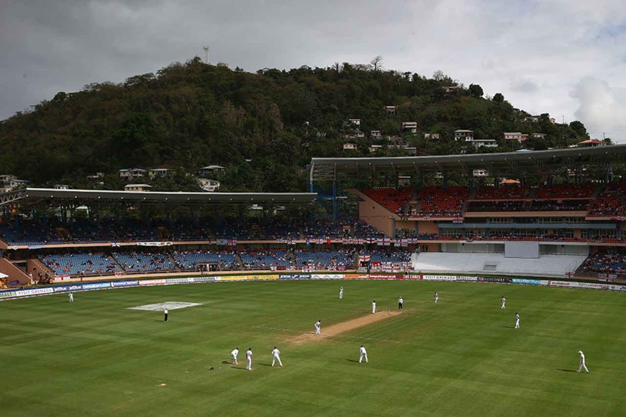 The National Stadium in Grenada remained cloudy for the first half of the day, West Indies v England, 2nd Test, St George's, 2nd day, April 22, 2015