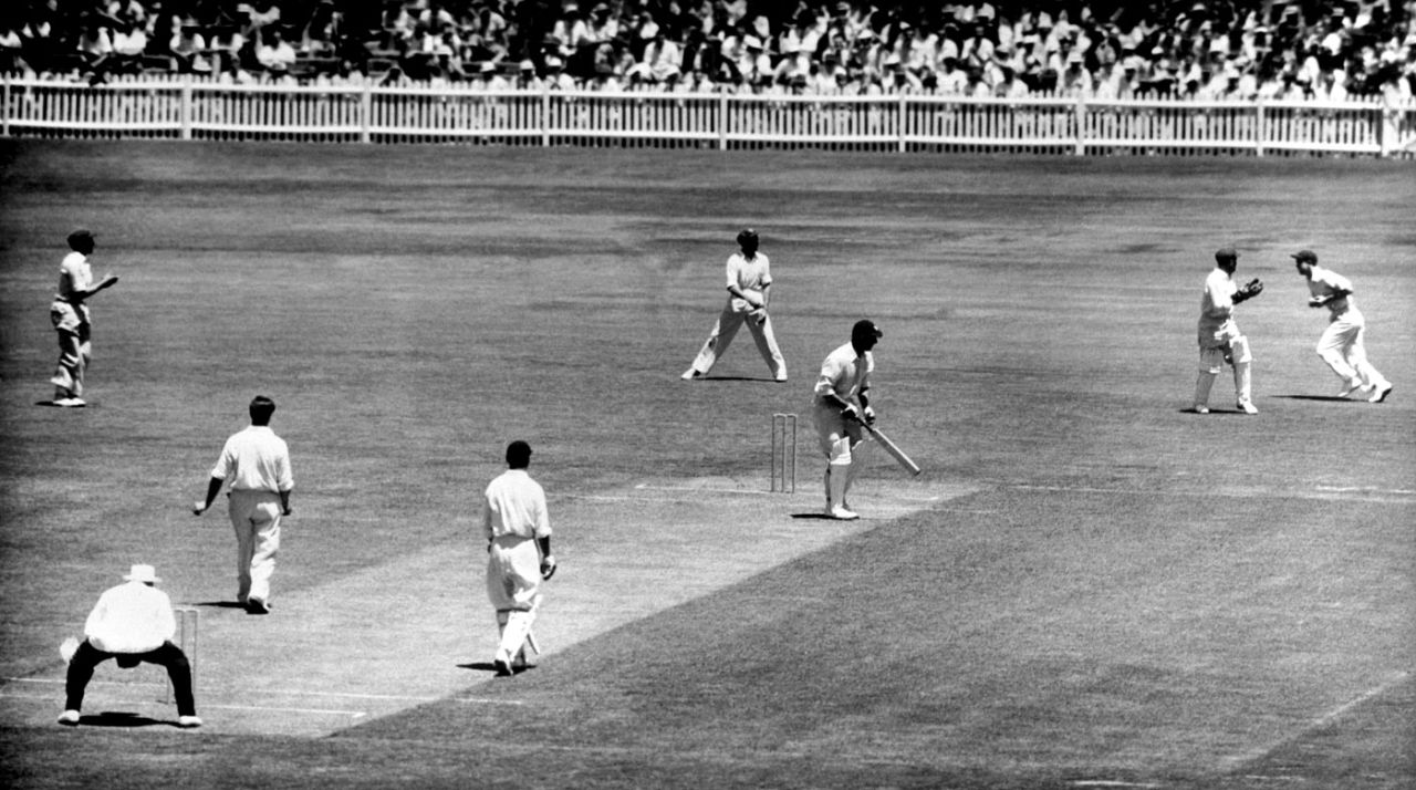 Bob Simpson takes a catch to dismiss Vic Wilson off the bowling of Keith Miller, New South Wales v England XI, 1st day, Sydney, November 12, 1954