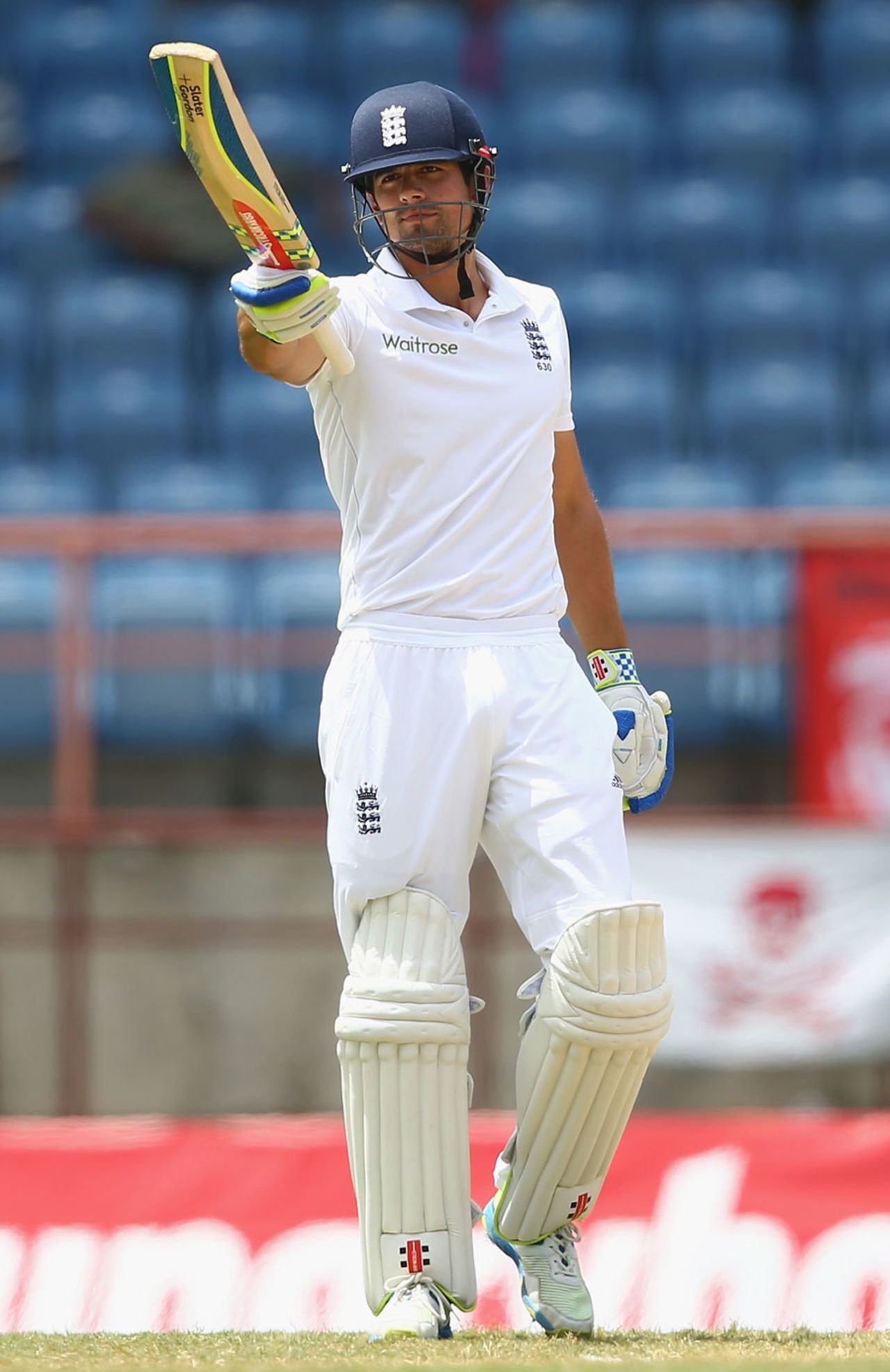 Alastair Cook acknowledges his half-century, West Indies v England, 2nd Test, St George's, 3rd day, April 23, 2015