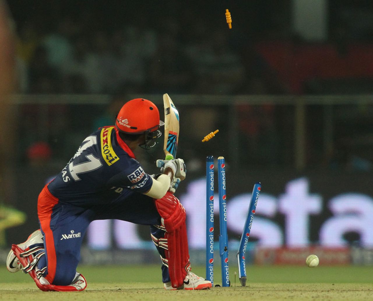 Shreyas Iyer was bowled for 83, Delhi Daredevils v Mumbai Indians, IPL 2015, Delhi, April 23, 2015