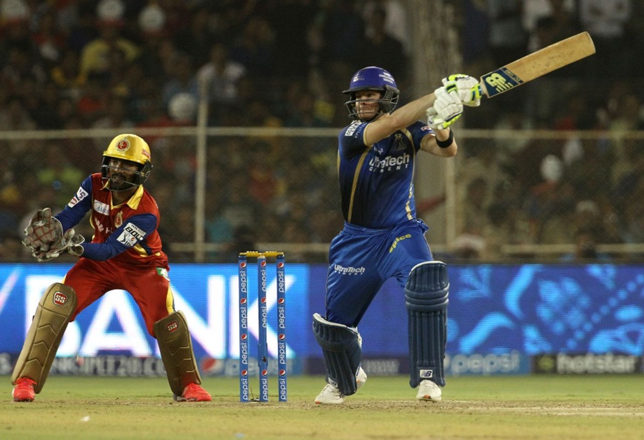 Steven Smith plays a cut, Rajasthan Royals v Royal Challengers Bangalore, IPL 2015, Ahmedabad, April 24, 2015