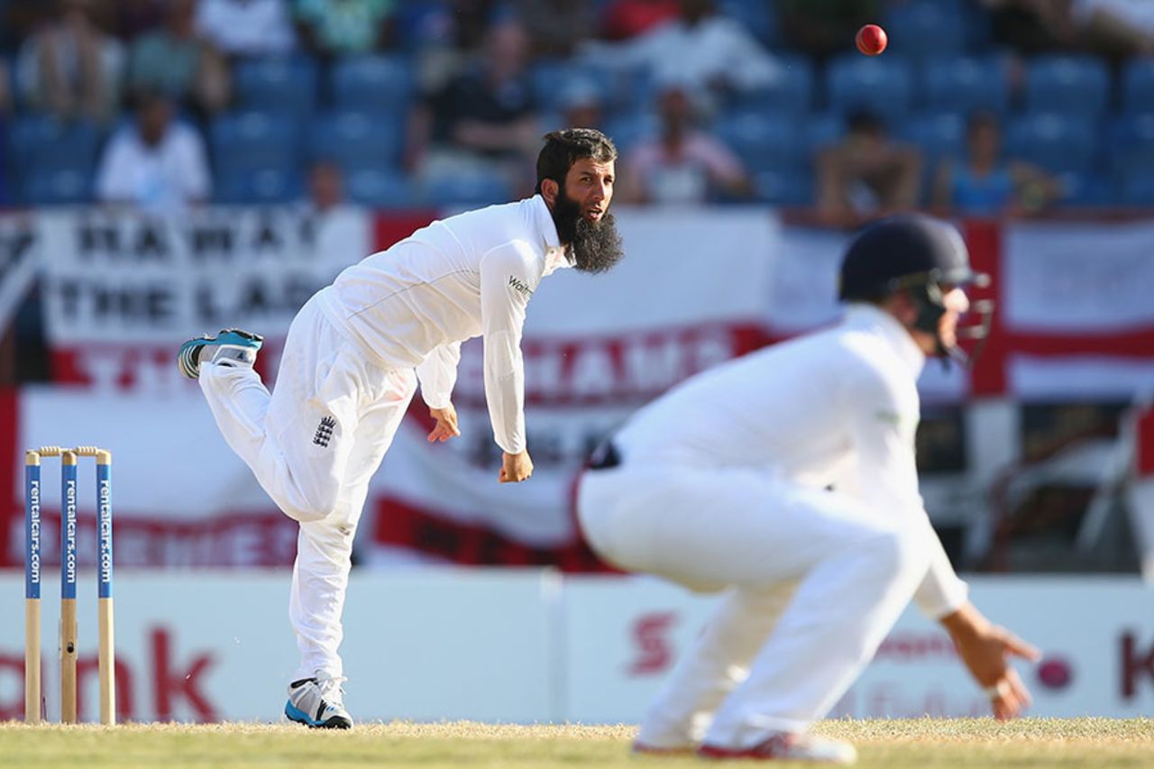 Moeen Ali struggled to create any pressure, West Indies v England, 2nd Test, St George's, 4th day, April 24, 2015