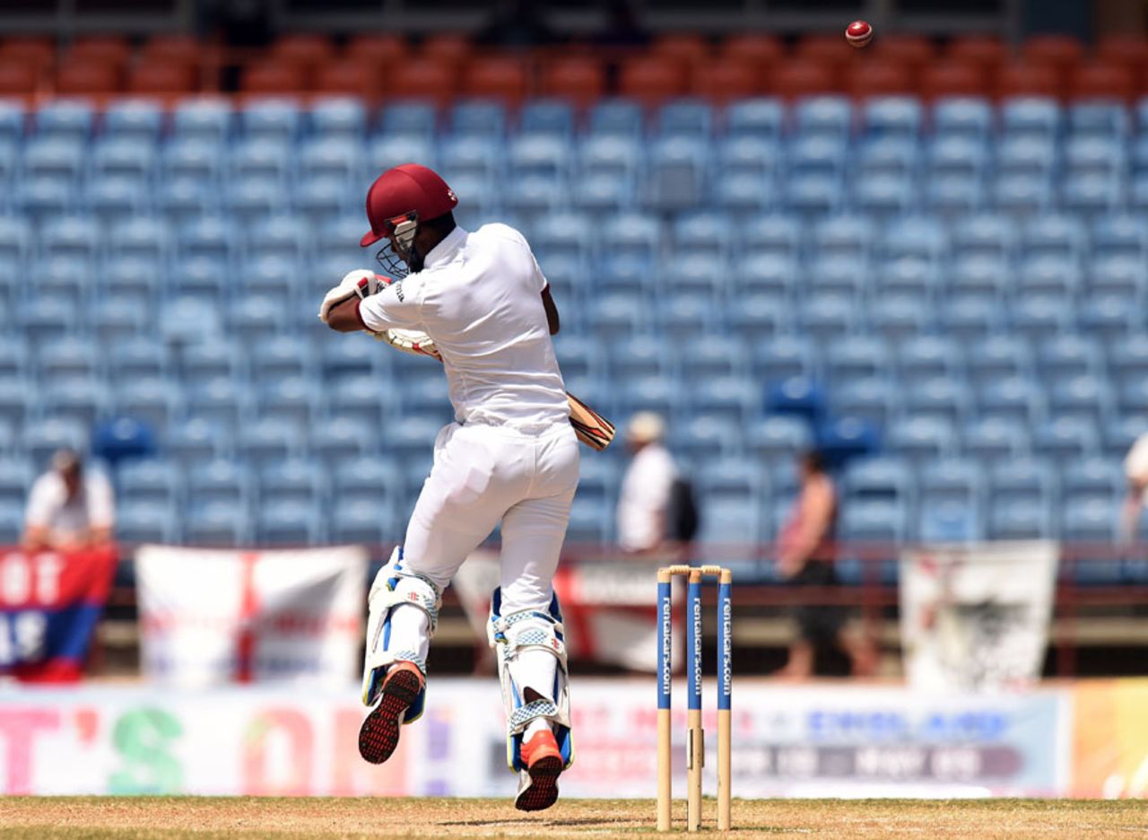 Kraigg Brathwaite fended a bouncer to gully, West Indies v England, 2nd Test, St George's, 5th day, April 25, 2015