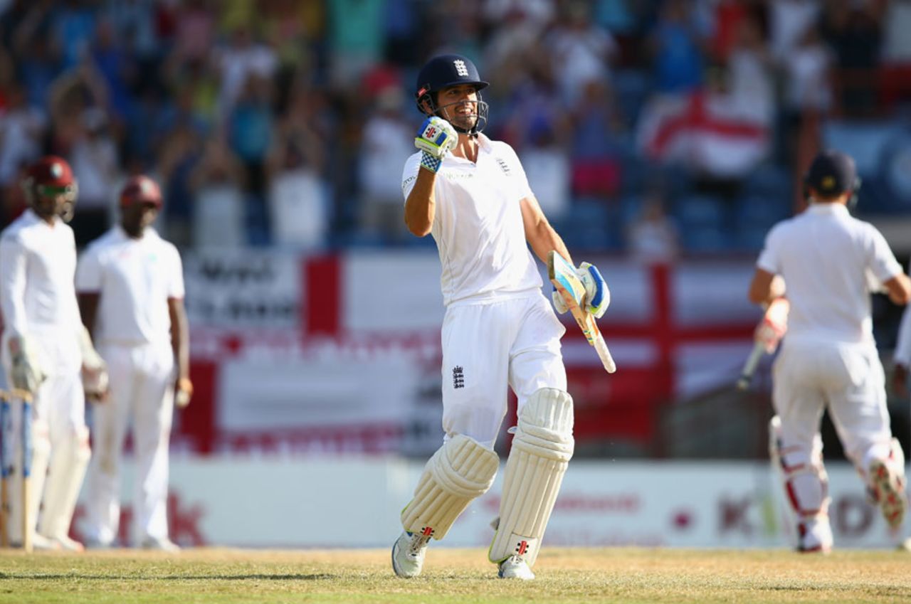 Alastair Cook celebrates the moment of victory, West Indies v England, 2nd Test, St George's, 5th day, April 25, 2015